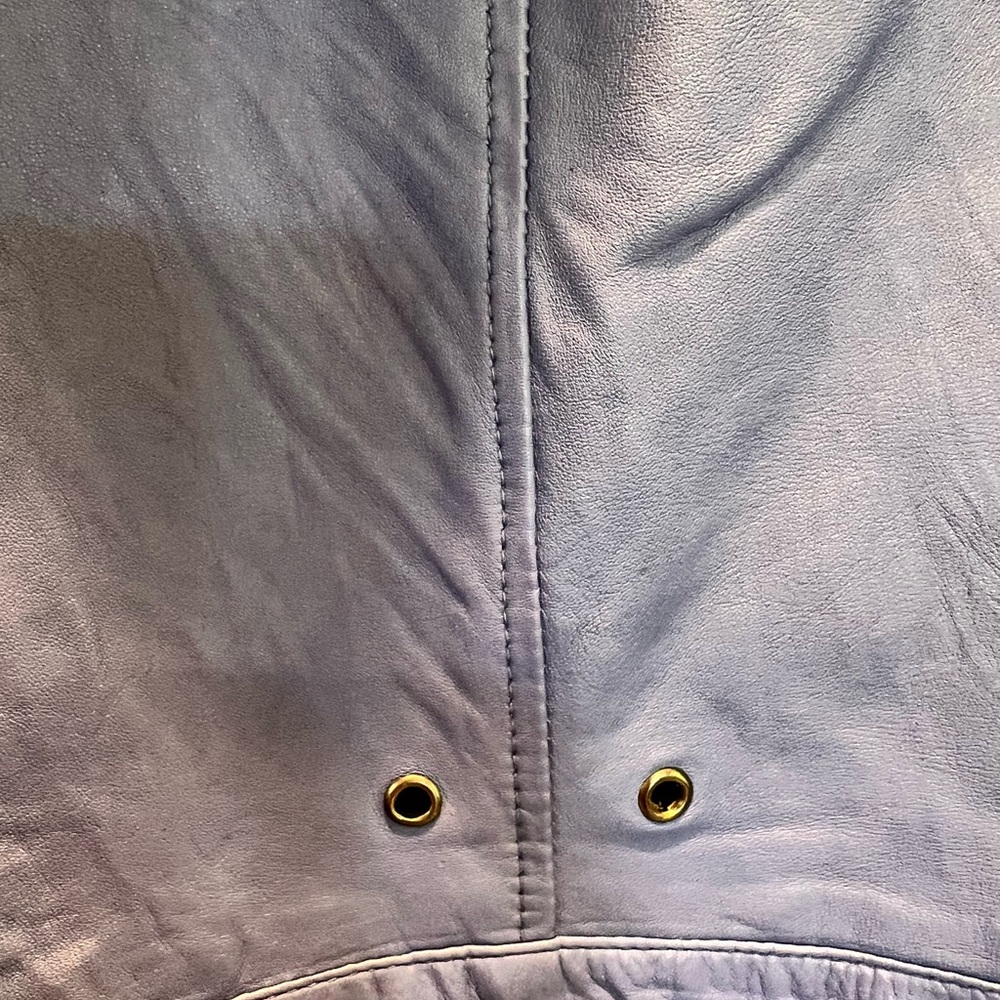 Kenna-T blue leather moto jacket with hood L - Picture 8 of 12